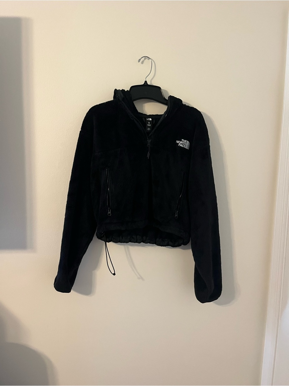 The North Face Cropped Black Teddy Fleece Hooded Jacket